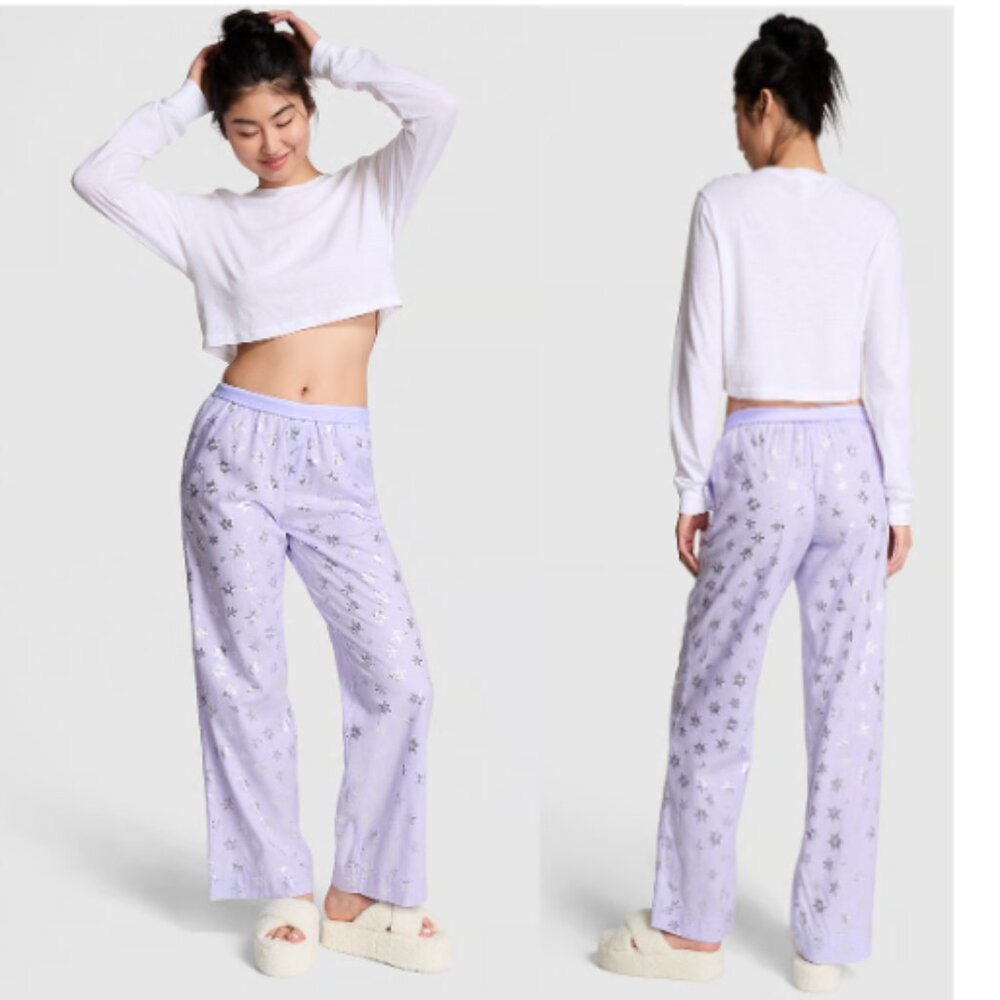 PINK Victoria's Secret Purple Cloud Foil Stars Pajama Pants XXL NWT